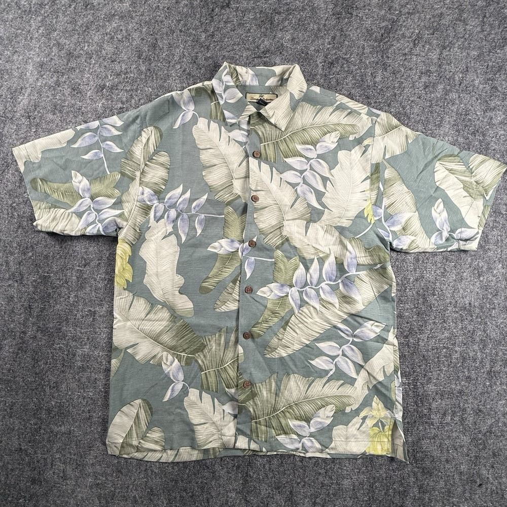 Tommy Bahama 100% Silk Hawaiian Shirt Mens Small Green Floral Camp Aloha
